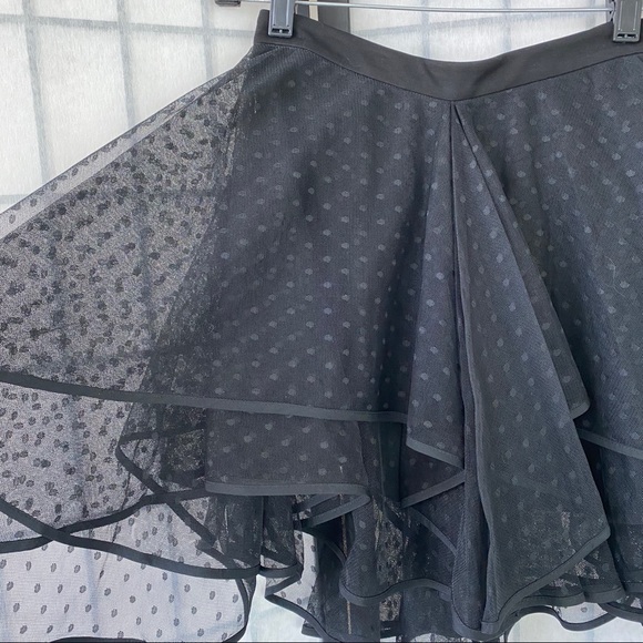 NWOT Asymmetrical Lace Polka Dot Black Mini Skirt - Picture 2 of 4